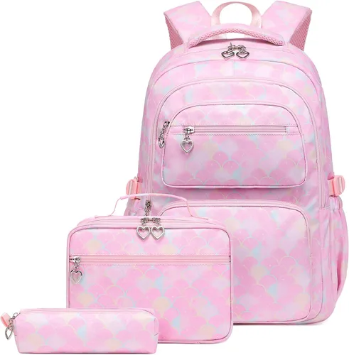 Vista 12 de Sugaroom Mochila escolar con lonchera para niñas adolescentes, Flor azul, Mochila floral con lonchera y bolsa para lápices