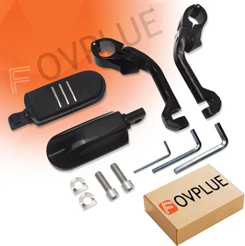 Vista 7 de FOVPLUE Estriberas de carretera de 1.25 pulgadas, estriberas de carretera ajustables en ángulo largo con soportes para Harley Touring Street Glide