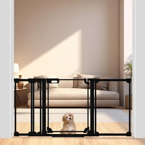 Vista 6 de WAOWAO Puerta transparente para bebés para escaleras, diseño moderno, acrílico con cierre automático, puerta para mascotas, puerta de seguridad