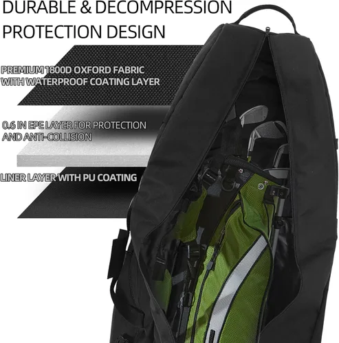 Vista 7 de TurnWay Bolsa de viaje de golf acolchada plegable, bolsa de golf de poliéster 900D resistente al agua, bolsa de transporte de golf con ruedas