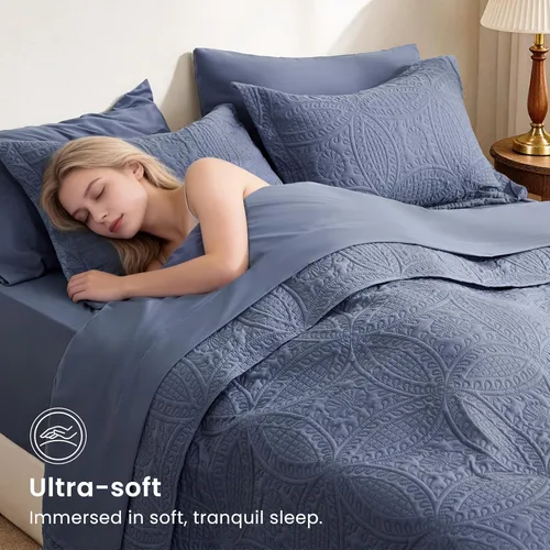 Vista 11 de Edredón de cama tamaño queen Love's cabin, color azul, para cama de verano, de microfibra ligera, estilo moderno, para todas las estaciones, 3