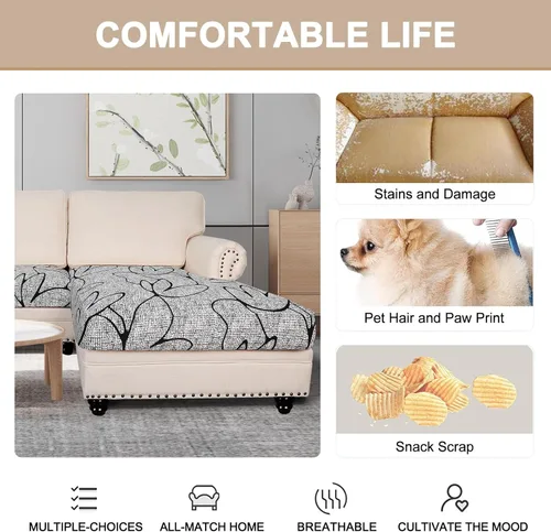 Vista 3 de SearchI Fundas de sofá seccional, 4 piezas para sofá seccional en forma de L, cojín separado para sofá seccional izquierdo y derecho