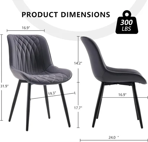 Vista 2 de YOUNIKE Dining Chairs Set of 2 Faux Leather Upholstered Dining Room Chair with Metal Legs, Armless Ergonomic Backrest Mid Century Modern Chairs