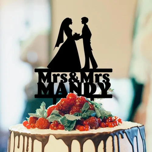 Decoración de pastel de boda con silueta de dos niñas, decoración de pastel homosexual LGBT, decoración para tartas de aniversario de novias,
