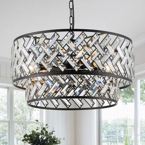 Vista 15 de Candelabro de Cristal Dorado Moderno de 18" Redondo Semi Empotrado Luz de Techo para Comedor, Sala de Estar, Dormitorio y Vestíbulo - Accesorio
