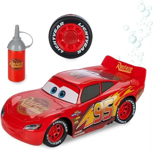 Disney Store Oficial Auto de Control Remoto Lightning McQueen que Sopla Burbujas - Autos RC de 2.4GHZ con Recarga de Líquido de Burbujas - Juguetes