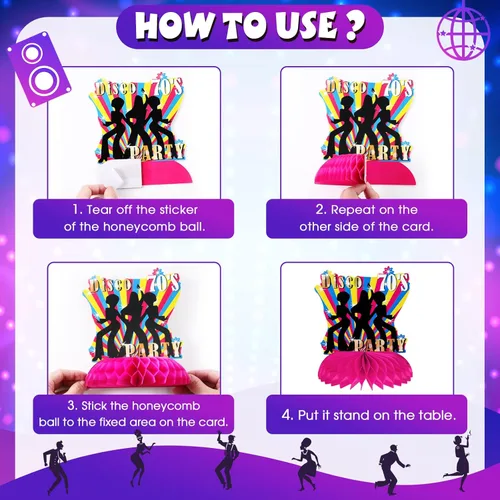 Vista 4 de TaoBary 9 piezas de centros de mesa de fiesta de discoteca de los años 70, palos de los años 70, decoración de disco de nido de abeja retro