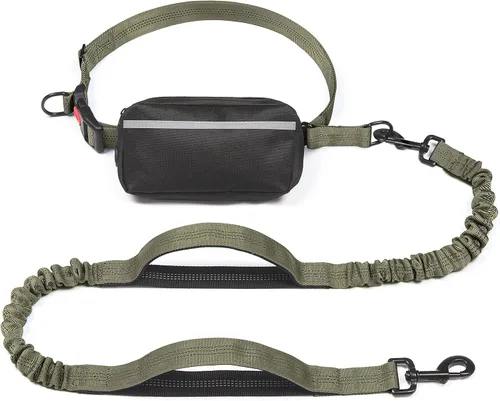 Vista 30 de iYoShop Correa de perro manos libres con bolsa con cierre, dobles asas acolchadas y elástica duradera para caminar, trotar y correr con tu perro