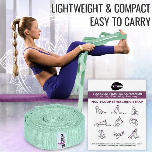 Vista 6 de TECEUM Stretching Strap for Yoga & Physical Therapy – 10 Loops – Non-elastic Leg Stretch Straps for Stretching, Exercising, Pilates, Post-injury