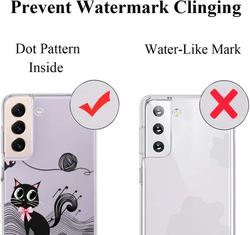 Vista 8 de Unov Case for Galaxy S22 Case Clear with Design Soft TPU Shock Absorption Slim Embossed Pattern Cherry Protective Back Cover (Black Cat)