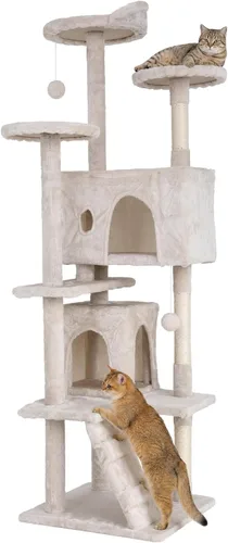 Vista 15 de Árbol para gatos de 54 pulgadas, torre de escalada para gatos con poste rascador, casa para gatos con percha, árbol para gatitos, condominio