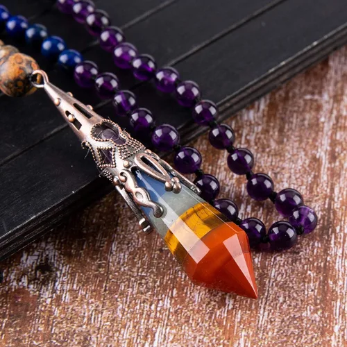 Vista 3 de Bivei 108 Mala Beads Bracelet Real Gemstone Yoga Pendants Meditation Hand Knotted Mala Prayer Necklace