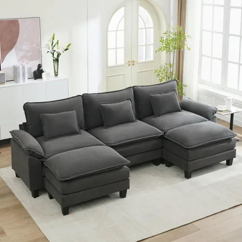 Vista 20 de URRED Oversized Modular Sectional Sofa, 87" L Shaped Modern Comfy Cloud Couch with Movable Ottoman & Pillows, Deep Seat Couches for Living Room