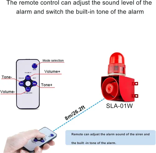Vista 4 de Sensor de movimiento alarma 120dB cuerno de volumen ajustable Tonos de volumen impermeable LED luz estroboscópica sirenas Detector de movimiento