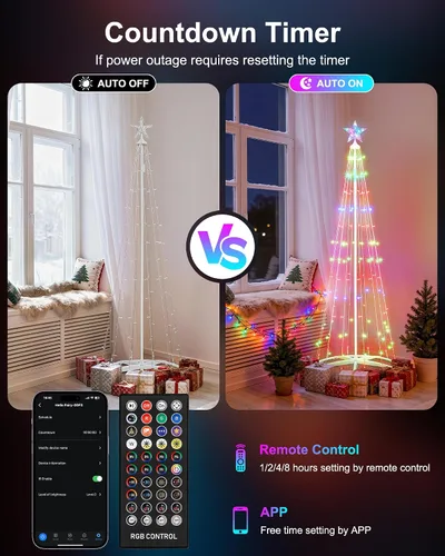 Vista 10 de Paquete de 2 Luces Inteligentes de Árbol de Navidad en Forma de Cono - Árbol Artificial de 5 Pies con 130 LED y 6 Pies con 154 LED con Estrella