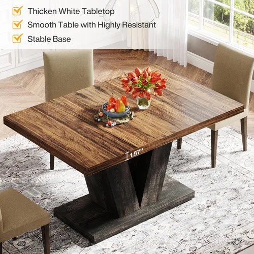 Vista 6 de Tribesigns Mesa de comedor de 47 pulgadas para 4, mesa de comedor de cocina negra con pedestal resistente, mesa de comedor de madera de granja
