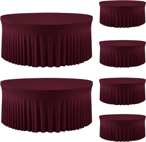 Vista 41 de Mantel redondo de 60 pulgadas en negro para mesas de 5 pies, funda de mesa ajustada de elastano con borde elástico y falda, lavable, sin arrugas