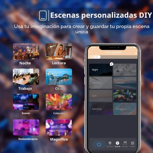 Vista 5 de Paquete de 4 bombillas inteligentes GU10, RGBCW que cambian de color, bombillas LED Alexa de 5 W, bombillas de pista WiFi, regulables