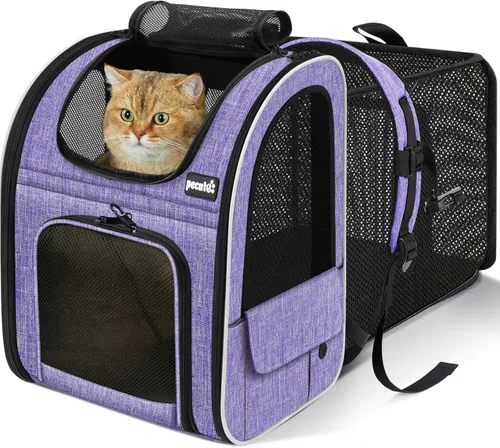 Vista 13 de Pecute - Mochila para mascotas, extensible con malla transpirable para perros pequeños, gatos, mochila para mascotas, para senderismo, viajes