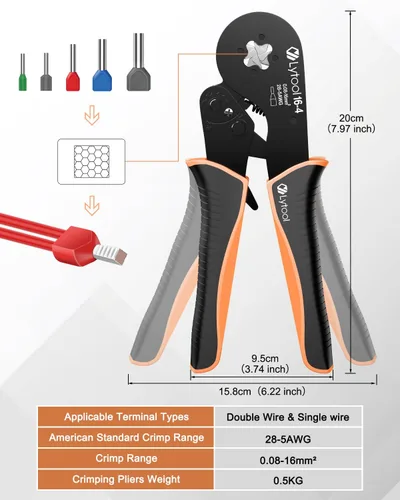 Vista 4 de Kit de Herramientas de Crimpado de Virolas Lytool, Alicates Crimpadores de Alambre Lytool (AWG 28-5/0.08-16mm²), Kit de Virolas de Alambre