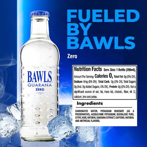 Vista 2 de BAWLS Guarana Zero, BAWLS - Bebida de guaraná, refresco de guaraná, refresco alimentado con guaraná para energía, bebida con cafeína de alta