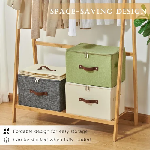 Vista 4 de Contenedores de almacenamiento con tapa con cremallera de tela de algodón y lino, cestas de almacenamiento con tapa, cajas plegables lavables