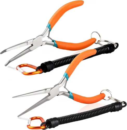 Vista 12 de SPEEDWOX Alicates de punta de aguja de largo alcance de 7 pulgadas con dientes, alicates de bucle de alambre de precisión extra largos con cordón