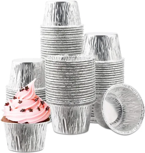 Vista 22 de EUSOAR Revestimientos dorados para cupcakes, 100 moldes de aluminio desechables de 3.5 onzas, tazas de aluminio para hornear, forros de aluminio