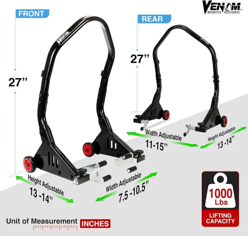 Vista 9 de Venom Combo de soporte de elevación delantero y trasero, soporte de elevación universal de basculante para bicicleta deportiva, soporte de horquilla