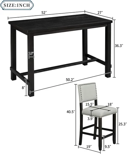 Vista 2 de YOPTO Juego de mesa de comedor de 5 piezas, muebles de madera para sala de estar con escritorio de cocina rectangular de 52 pulgadas, 4 sillas