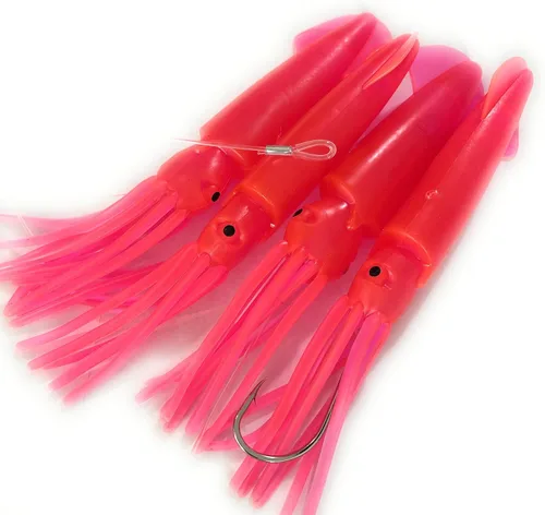 Vista 4 de (7 pulgadas de calamar) Squid Daisy Chain Trolling Señuelo de pesca de agua salada y pesca Teaser Combo con gancho de curricán de acero inoxidable