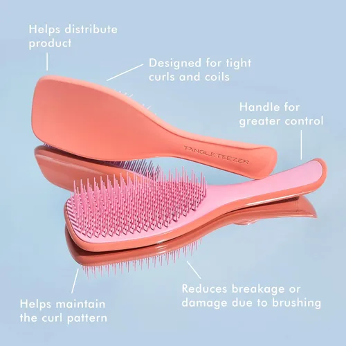 Vista 4 de Tangle Teezer Dúo desenredante de cabello rizado, incluye cepillo desenredante de rizado a espiral y peine de dientes anchos de doble cara
