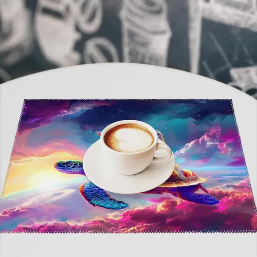 Vista 7 de Astronaut-Turtle Placemats Set of 6 Resistant Table Mats Washable Place Mats for Dinner Party Table Decoration