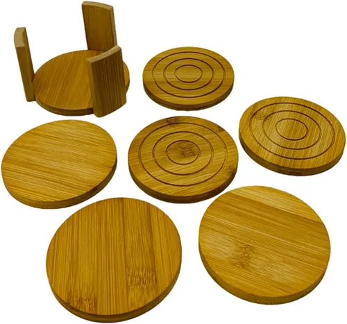 Vista 5 de JapanBargain 4101, juego de posavasos de bambú con soporte para mesa de café, juego de 6 piezas, 4.3 x 0.4 pulgadas, 1 juego