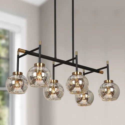 KSANA Lámpara de comedor, candelabro moderno de metal negro dorado para isla de cocina con pantallas de vidrio mercurio, 27.5"