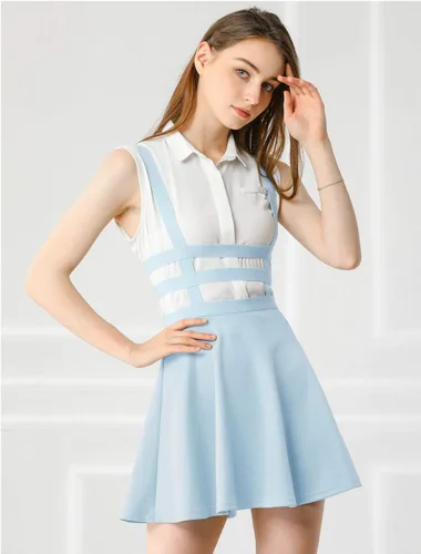 Vista 4 de Allegra K minifalda con tirantes y cintura elástica, corte A, para mujer.