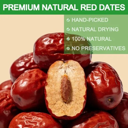 Vista 3 de Trxamzy Dátiles rojos chinos de azufaifo seco natural premium, sin OMG, 1 libra, para aperitivos, hornear, té, sopa