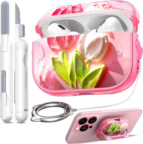 Vista 23 de RFUNGUANGO AirPods Pro - Funda transparente de TPU suave con kit de limpieza y llavero, compatible con Magsafe, funda protectora compatible
