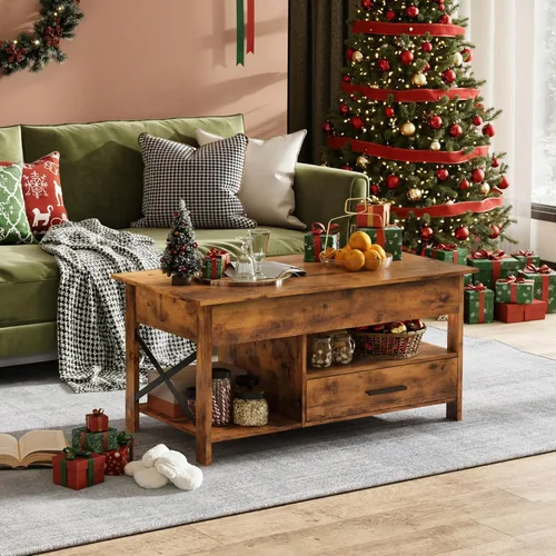 Vista 8 de WLIVE Mesa de Centro, Mesa de Centro Elevable de 39 pulgadas con Compartimento Oculto, Cajones de Almacenamiento y Estante de Almacenamiento