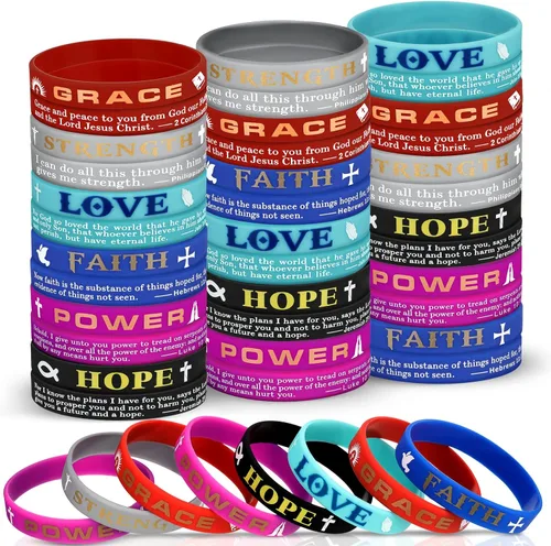 48 pulseras cristianas inspiradoras con versículos bíblicos, pulseras religiosas de silicona con las Escrituras, pulseras de silicona con esperanza