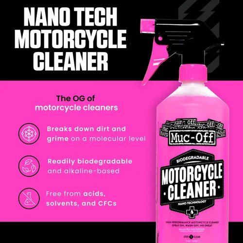 Vista 2 de Muc Off 664US Nano-Tech Limpiador de motocicleta, 1 litro, spray de limpieza biodegradable de acción rápida, seguro en todas las superficies y todo