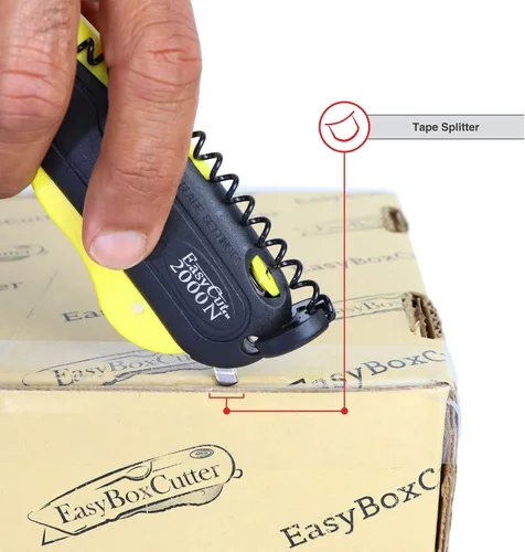 Vista 8 de Easy Box Cutter, cortador de cinta adicional en la parte posterior, guía de borde lateral doble, ajuste de profundidad de 3 cuchillas, 2 cuchillas