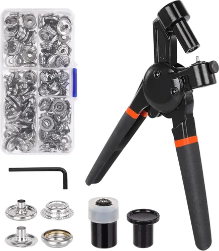 Herramienta de cierre a presión resistente, versión mejorada de botón a presión incluye 30 juegos de botones a presión de 0.591 in para cubierta de