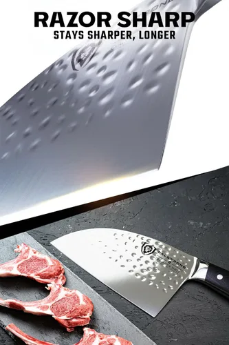 Vista 2 de Dalstrong - Cuchillo de chef serbio - 7.5 pulgadas - Serie Gladiador Elite - Acero HC alemán - Cuchillo de carnicero - Acabado de hoja martillada