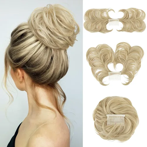 Peine de moño desordenado con clip lateral para mujer, corto, natural, lacio, versátil, ajustable, fácil de peinar, (rubio ceniza-C)