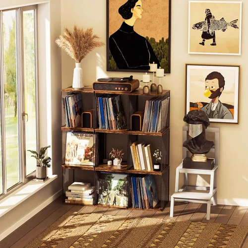 Vista 4 de Dmevkic Almacenamiento de Discos de Vinilo de 3 Cubos DIY Apilable 120-150 Discos Visualizar Álbum Almacenamiento Caja de Almacenamiento de Discos