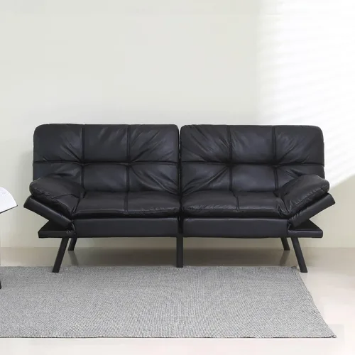 Sofá cama futón, sofá cama convertible de espuma viscoelástica, moderno sofá cama plegable para espacio de vida pequeño y compacto (negro + PU#)