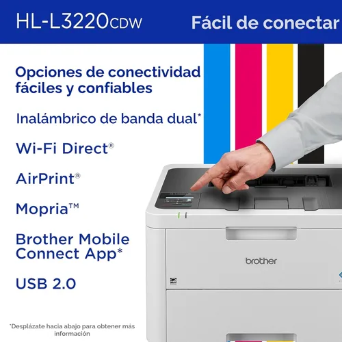 Vista 6 de Impresora láser a color Brother con impresión inalámbrica de 19 PPM de alta velocidad, función dúplex, compatible con dispositivos móviles, bandeja
