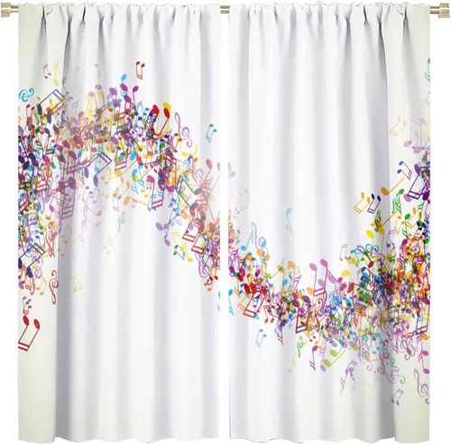 Vista 9 de Cortinas de notas musicales, blanco y negro, instrumento musical, canción, arte de canción, opacas, para ventana, dormitorio, sala de estar