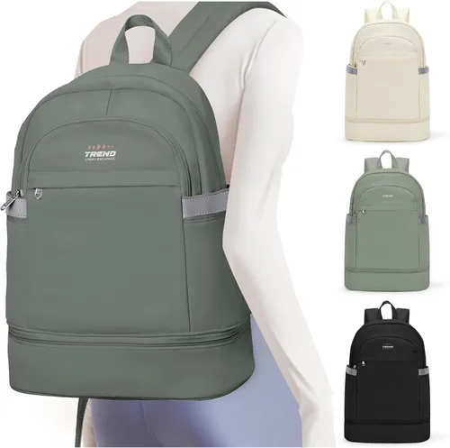 Vista 9 de coofay Mochila de gimnasio para mujer, bolsa de gimnasio con compartimento beige (A-Beige)